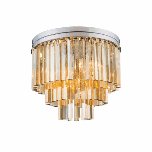 Elegant Sydney 9-LT Polished Nickel Flush Mount Golden Teak Royal Cut Crystal - 1201F20PN-GT/RC
