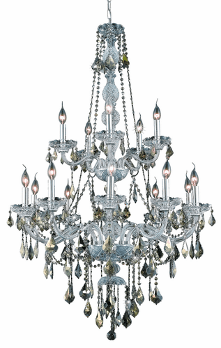 Elegant Verona 15-LT Chrome Chandelier Golden Teak (Smoky) Royal Cut Crystal - V7815G33C-GT/RC