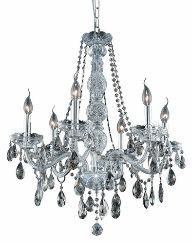 Elegant Verona 6-LT Chrome Chandelier Golden Teak (Smoky) Royal Cut Crystal - 7956D24C-GT/RC