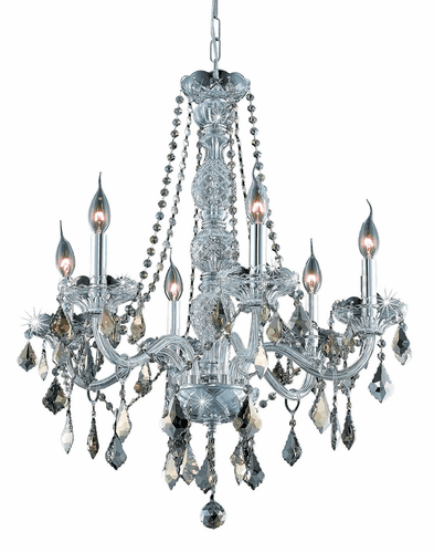 Elegant Verona 6-LT Chrome Chandelier Golden Teak (Smoky) Royal Cut Crystal - V7856D24C-GT/RC