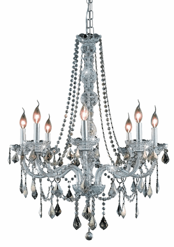 Elegant Verona 8-LT Chrome Chandelier Golden Teak (Smoky) Royal Cut Crystal - V7858D28C-GT/RC