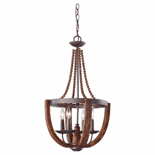Feiss Adan 4-LT Chandelier - Rustic Iron / Burnished Wood - F2753/4RI/BWD