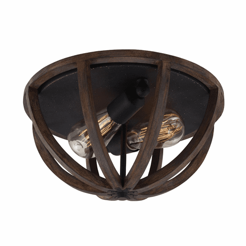 Feiss Allier 2-LT Flush Mount - Weathered Oak Wood / Forged Iron - FM400WOW/AF