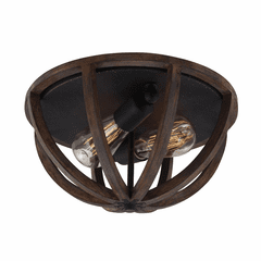Feiss Allier 2-LT Flush Mount - Weathered Oak Wood / Forged Iron - FM400WOW/AF