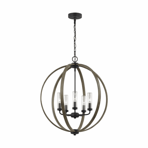 Feiss Allier 5-LT Outdoor Chandelier - Weathered Oak Wood/Iron - OLF3294/5WOW/AF