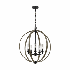 Feiss Allier 5-LT Outdoor Chandelier - Weathered Oak Wood/Iron - OLF3294/5WOW/AF