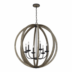 Feiss Allier 6-LT Pendant Chandelier - Weathered Oak Wood/Iron - F3186/6WOW/AF
