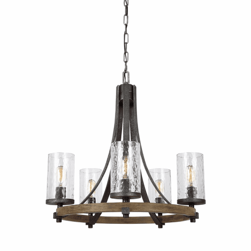 Feiss Angelo 5-LT Chandelier - Weathered Oak/Slate Grey Metal - F3133/5DWK/SGM