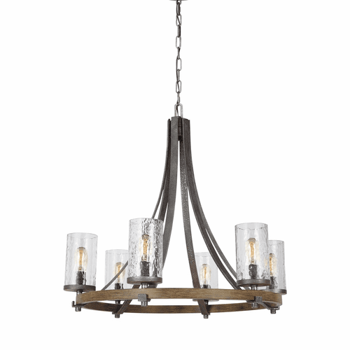 Feiss Angelo 6-LT Chandelier - Weathered Oak/Slate Grey Metal - F3134/6DWK/SGM