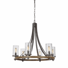 Feiss Angelo 6-LT Chandelier - Weathered Oak/Slate Grey Metal - F3134/6DWK/SGM