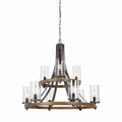 Feiss Angelo 9-LT Multi-Tier Chandelier - Weathered Oak - F3135/9DWK/SGM