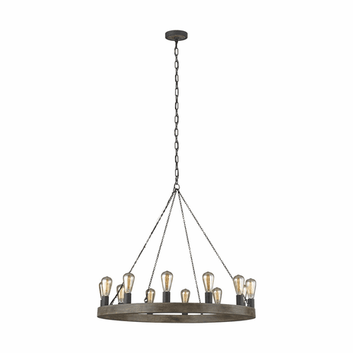 Feiss Avenir 12-LT Chandelier - Weathered Oak Wood / Forged Iron - F3932/12WOW/AF
