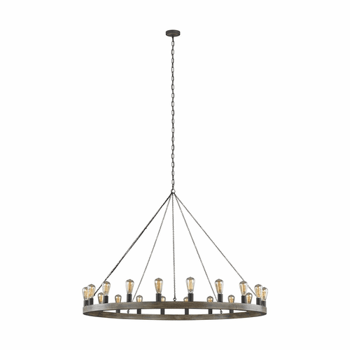 Feiss Avenir 20-LT Chandelier - Weathered Oak Wood / Forged Iron - F3933/20WOW/AF