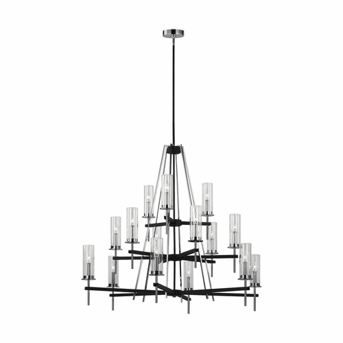 Feiss Broderick 15-LT Large Chandelier - Textured Black / Chrome - F3228/15TXB/CH