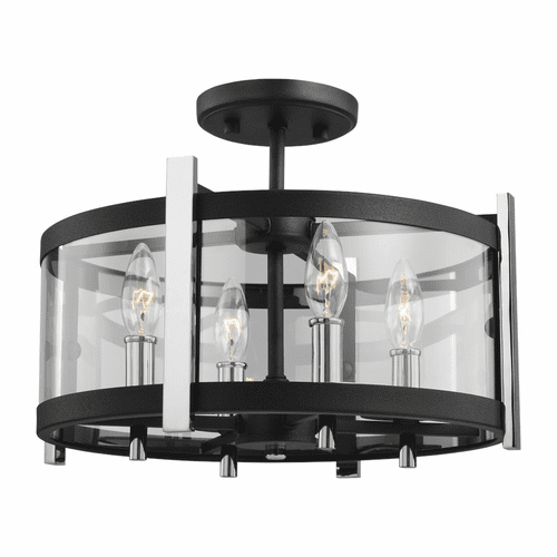 Feiss Broderick 4-LT Semi-Flush Mount - Textured Black / Chrome - SF347TXB/CH
