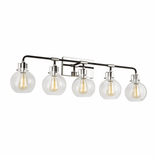 Feiss Clara 5-LT Vanity - Polished Nickel/Textured Black - VS24405PN/TXB