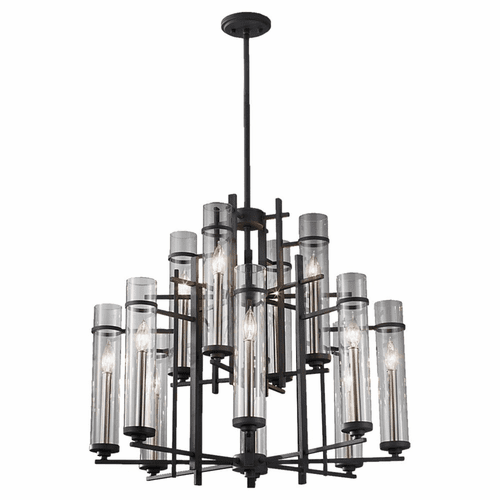 Feiss Ethan 12-LT Multi-Tier Chandelier - Iron/Brushed Steel - F2629/8+4AF/BS