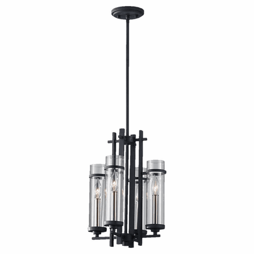 Feiss Ethan 4-LT Small Chandelier - Forged Iron / Brushed Steel - F2627/4AF/BS