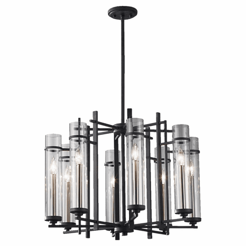 Feiss Ethan 8-LT Single Tier Chandelier - Forged Iron/Brushed Steel - F2628/8AF/BS