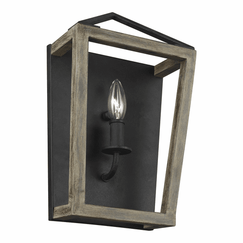 Feiss Gannet 1-LT Wall Sconce - Weathered Oak Wood / Forged Iron - WB1877WOW/AF