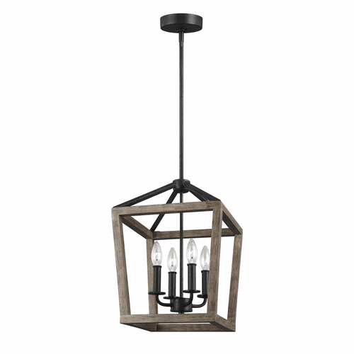 Feiss Gannet 4-LT Chandelier - Weathered Oak Wood / Forged Iron - F3190/4WOW/AF