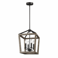 Feiss Gannet 4-LT Chandelier - Weathered Oak Wood / Forged Iron - F3190/4WOW/AF
