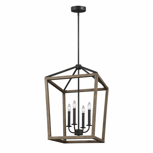 Feiss Gannet 4-LT Chandelier - Weathered Oak Wood / Forged Iron - F3191/4WOW/AF