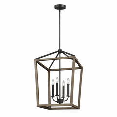 Feiss Gannet 4-LT Chandelier - Weathered Oak Wood / Forged Iron - F3191/4WOW/AF