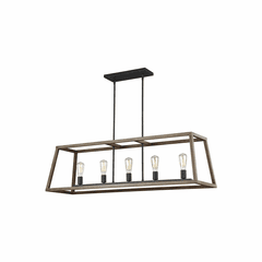 Feiss Gannet 5-LT Island Chandelier - Weathered Oak Wood/Iron - F3193/5WOW/AF