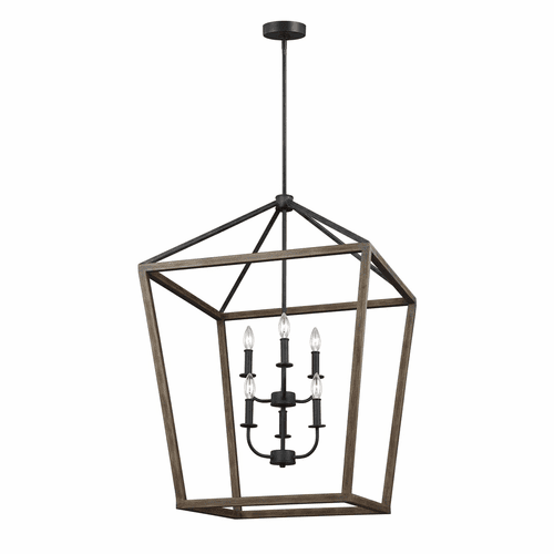 Feiss Gannet 6-LT Chandelier - Weathered Oak Wood / Forged Iron - F3192/6WOW/AF