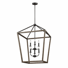 Feiss Gannet 6-LT Chandelier - Weathered Oak Wood / Forged Iron - F3192/6WOW/AF