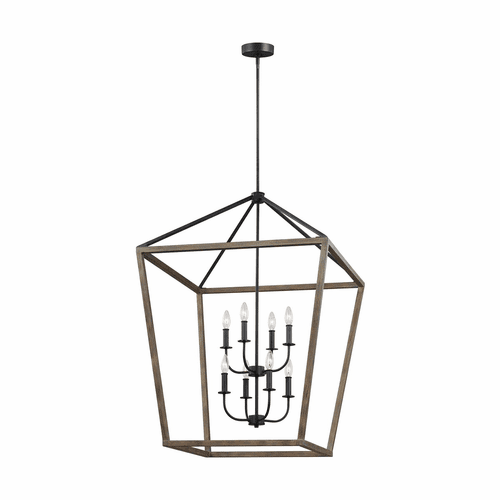 Feiss Gannet 8-LT Multi-Tier Chandelier - Weathered Oak Wood/Iron - F3194/8WOW/AF