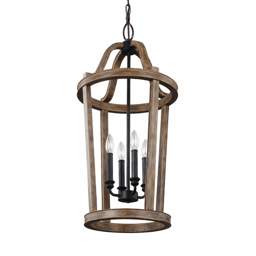 Feiss Lorenz 4-LT Pendant - Weathered Oak Wood / Dark Weathered Zinc - F3031/4WOW