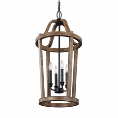 Feiss Lorenz 4-LT Pendant - Weathered Oak Wood / Dark Weathered Zinc - F3031/4WOW