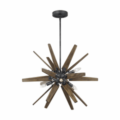 Feiss Thorne 6-LT Chandelier - Dark Weathered Zinc/Weathered Oak - F3257/6DWZ/WOW