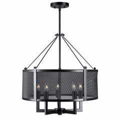 Forte 5-LT Mesh Drum Shade Pendant - Black - 2667-05-04