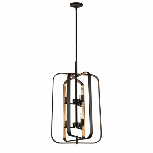 Forte 6-LT Foyer Chandelier - Black/Gold - 7096-06-42