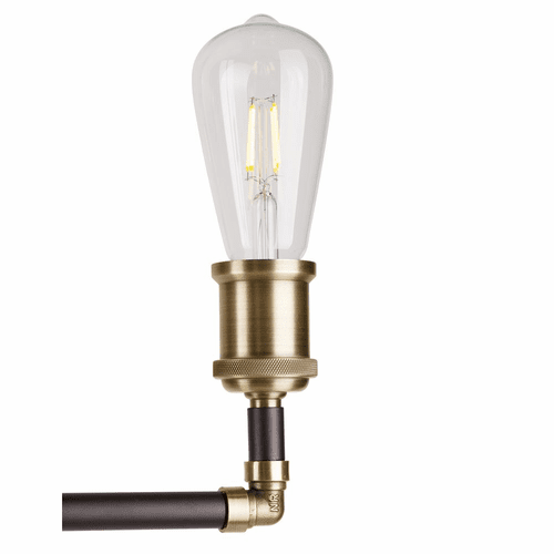 Forte Piper 24" 5-LT Industrial Chandelier - Black and Antique Brass - 7116-05-51