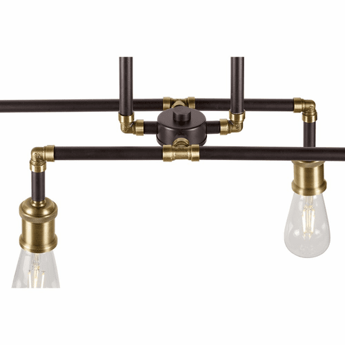 Forte Piper 39.25" 4-LT Linear Chandelier - Black and Antique Brass - 7116-04-51