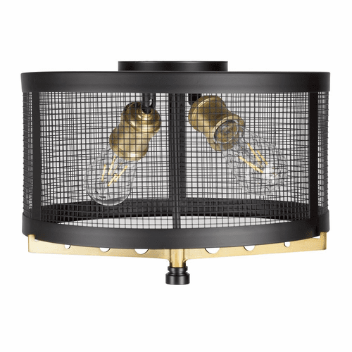 Forte Takoma 13.75" 2-LT Wire Mesh Flush Mount - Black and Soft Gold - 7119-02-62