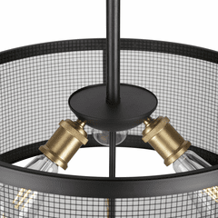 Forte Takoma 19.5" 3-LT Wire Mesh Drum Pendant - Black and Soft Gold - 7119-03-62