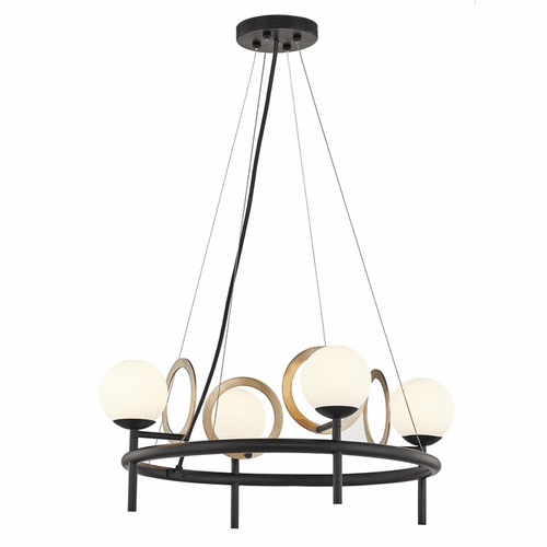 Fusion Halo 4-Light Chandelier - Matte Black w/ Brass Ring - FSN-4225-OPAL-MBBR