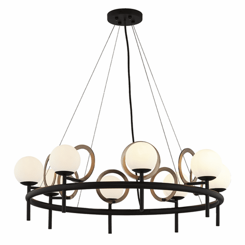 Fusion Halo 8-Light Chandelier - Matte Black w/ Brass Ring - FSN-4228-OPAL-MBBR