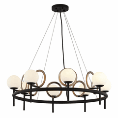 Fusion Halo 8-Light Chandelier - Matte Black w/ Brass Ring - FSN-4228-OPAL-MBBR