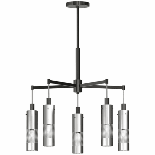 George Kovacs Grid 3 5-LT Chandelier - Coal w/Brushed Nickel - P1595-691