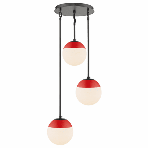 Golden Dixon 3-LT Pendant - Matte Black - 3218-3P BLK-RED