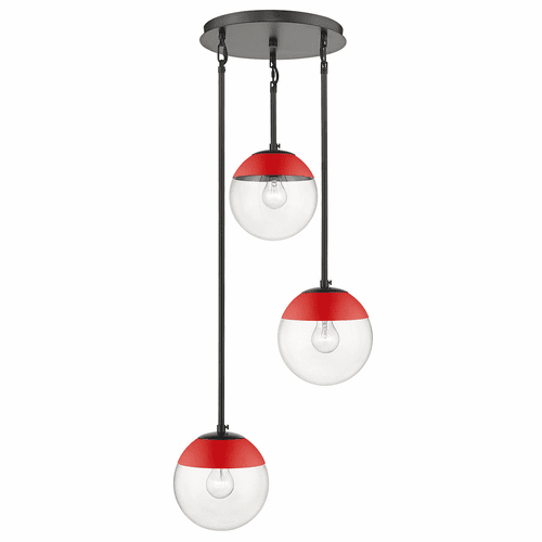 Golden Dixon 3-LT Pendant - Matte Black - 3219-3P BLK-RED