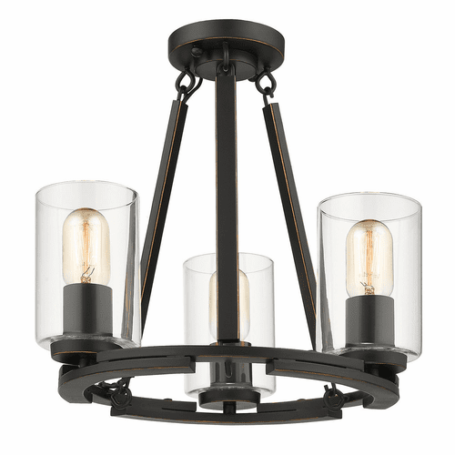 Golden Monroe 3-LT Semi-Flush - Black with Gold Highlights - 7041-SF BLK-CLR