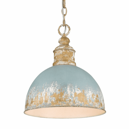 Golden Qijin 1-LT Medium Pendant - Vintage Gold - 0809-M VG-TEAL