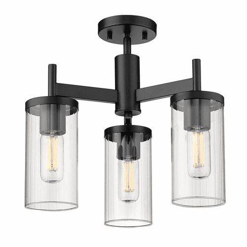 Golden Winslett 3-LT Semi-Flush - Matte Black - 7011-3SF BLK-CLR